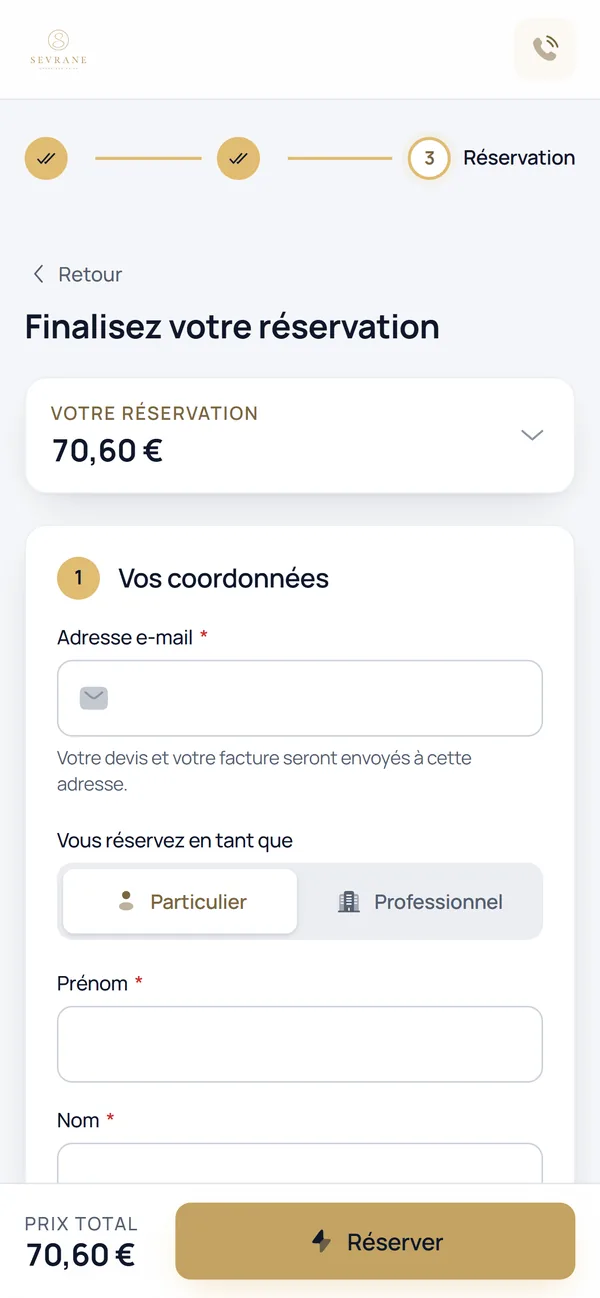 Étape 3 du module de réservation : la réservation