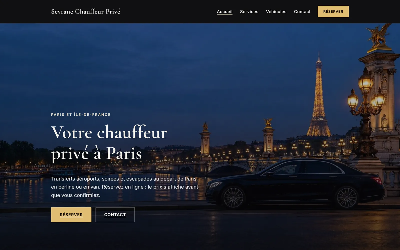 Site du chauffeur de démo Sevrane, créé avec priVTC