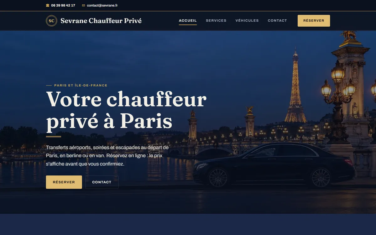 Le site du chauffeur de démo Sevrane avec le thème Boulevard